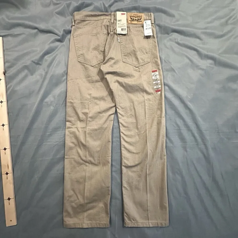 Levi's 505 Khaki Pants Regular Fit Straight Leg Brown Mens 32x30 Trousers